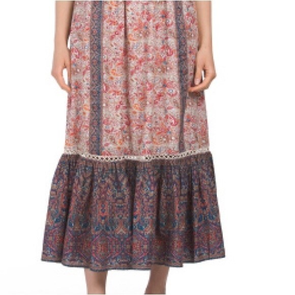 NWT Haute Hippie Tiered Maxi Dress Red Blue Floral Size 8 Prairie Boho Cowgirl - Picture 7 of 12